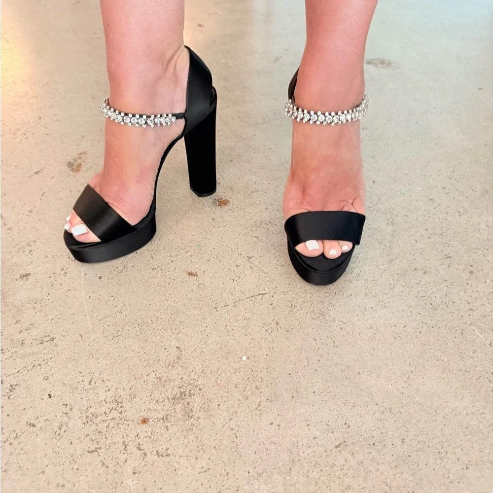 Jimmy Choo Santina 125 Black Satin platform sandals - Picture 8 of 9